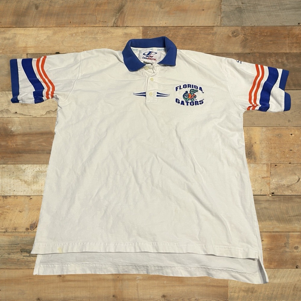 Vintage 80s Logo‎ Athletic White Blue Florida Gators Polo Shirt XL